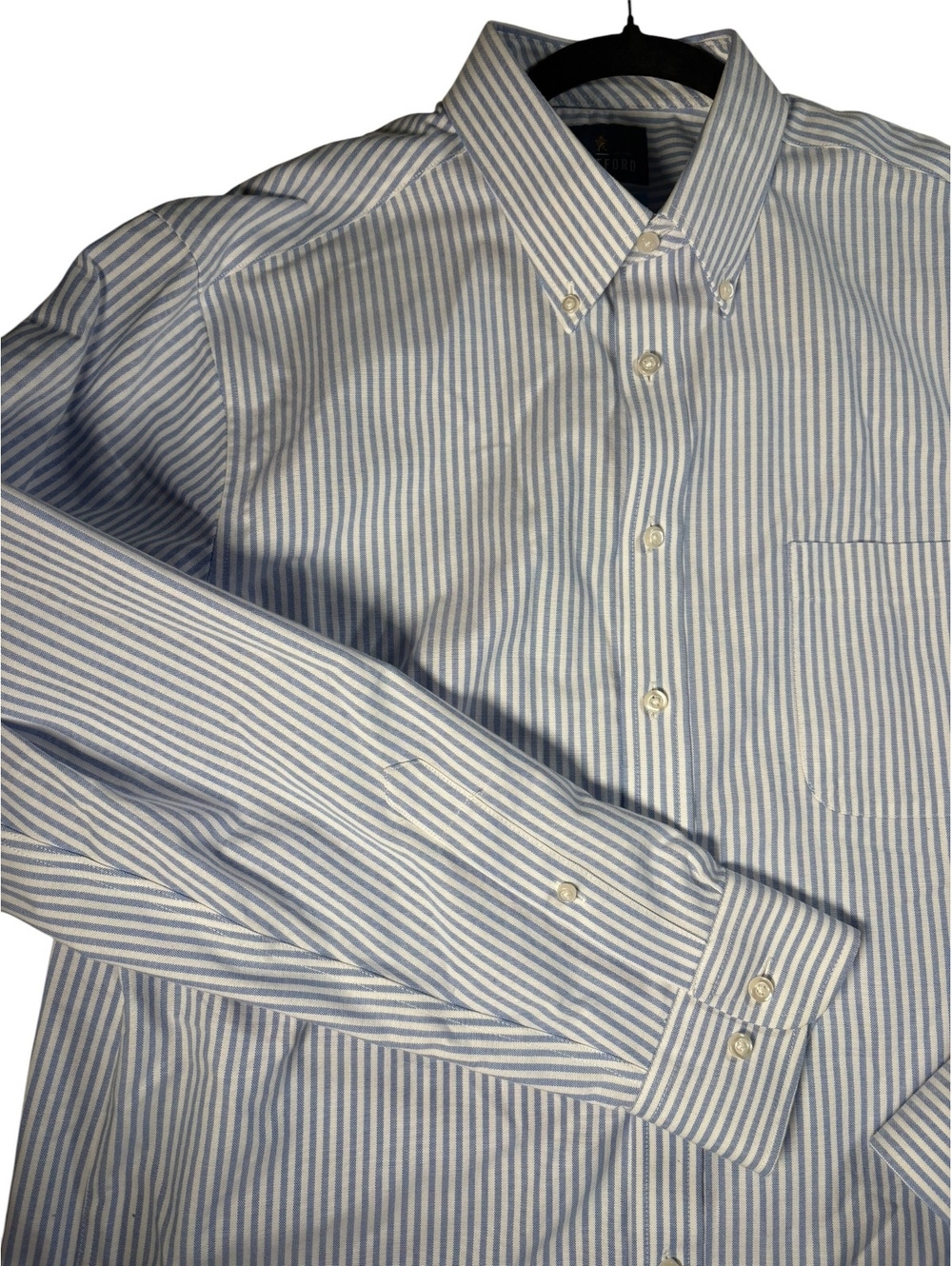 Stafford Blue White Striped Large Long Sleeve Button Down Shirt 16 16.5 34/35
